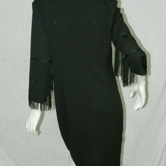 ILE New York Dress Black Sheath Fringe Sleeves 12 - Picture 2 of 12